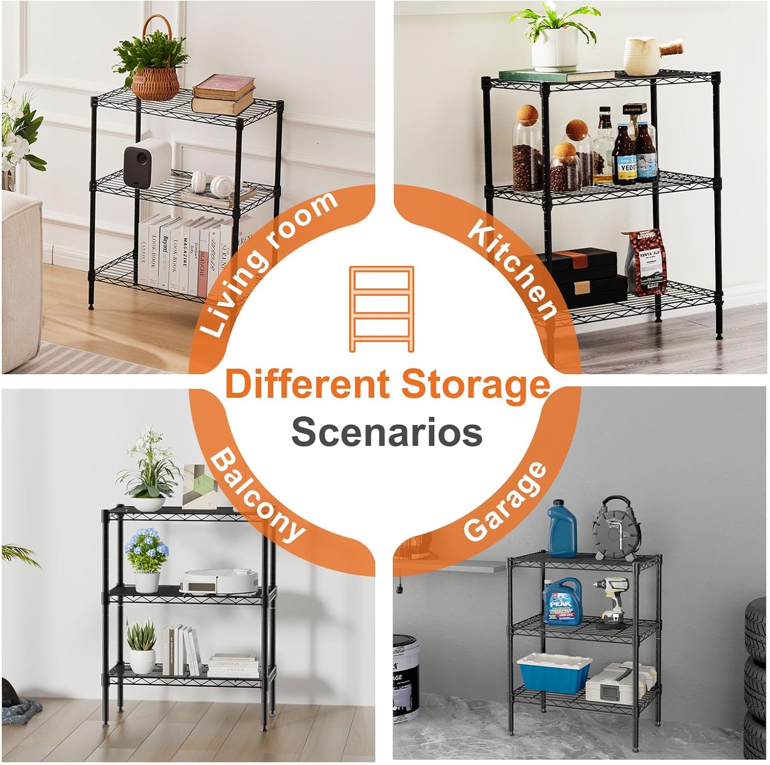 Clothing & Wardrobe Storage: CARLA HOME 3-Tier Adjustable Metal Storage Shelves Wire Rack Organizer for Kitchen, Pantry, Bathroom or Laundry Room (60cm W x 35cm D x 103cm H)