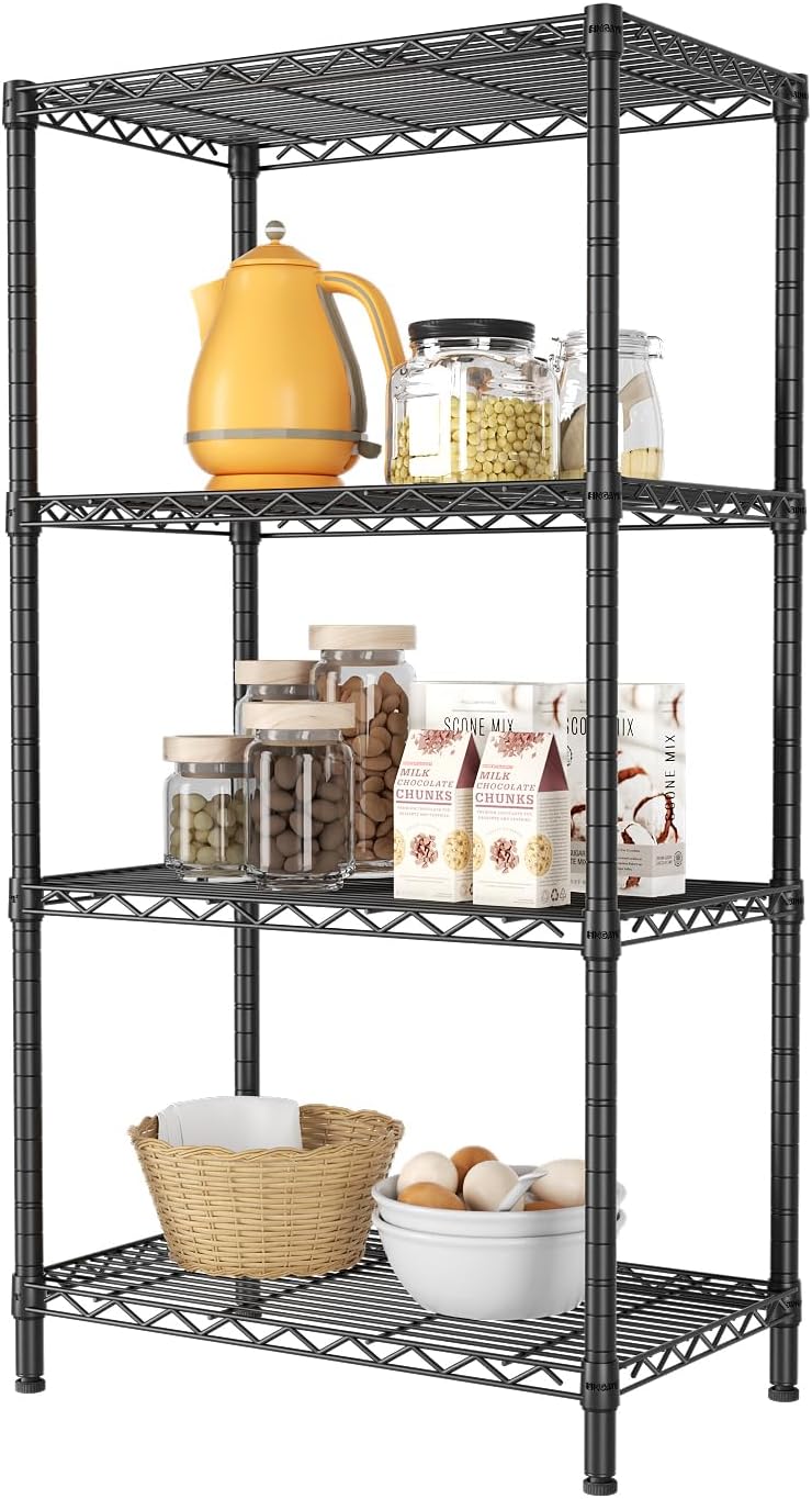 Clothing & Wardrobe Storage: CARLA HOME 4-Tier Adjustable Metal Storage Shelves Wire Rack Organizer for Kitchen, Pantry, Bathroom or Laundry Room (60cm W x 40cm D x 140cm H)