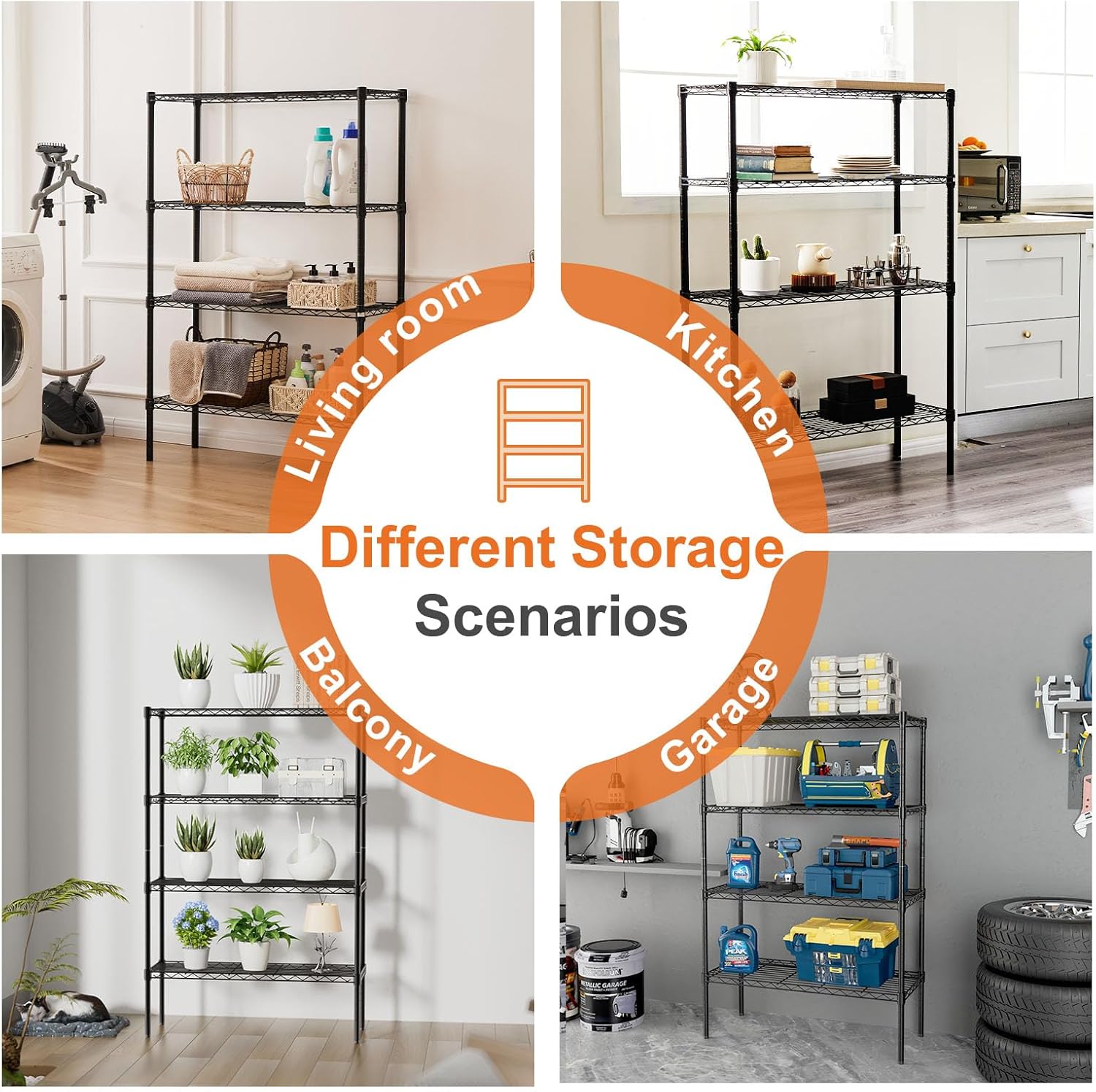 Clothing & Wardrobe Storage: CARLA HOME 4-Tier Adjustable Metal Storage Shelves Wire Rack Organizer for Kitchen, Pantry, Bathroom or Laundry Room (60cm W x 40cm D x 140cm H)