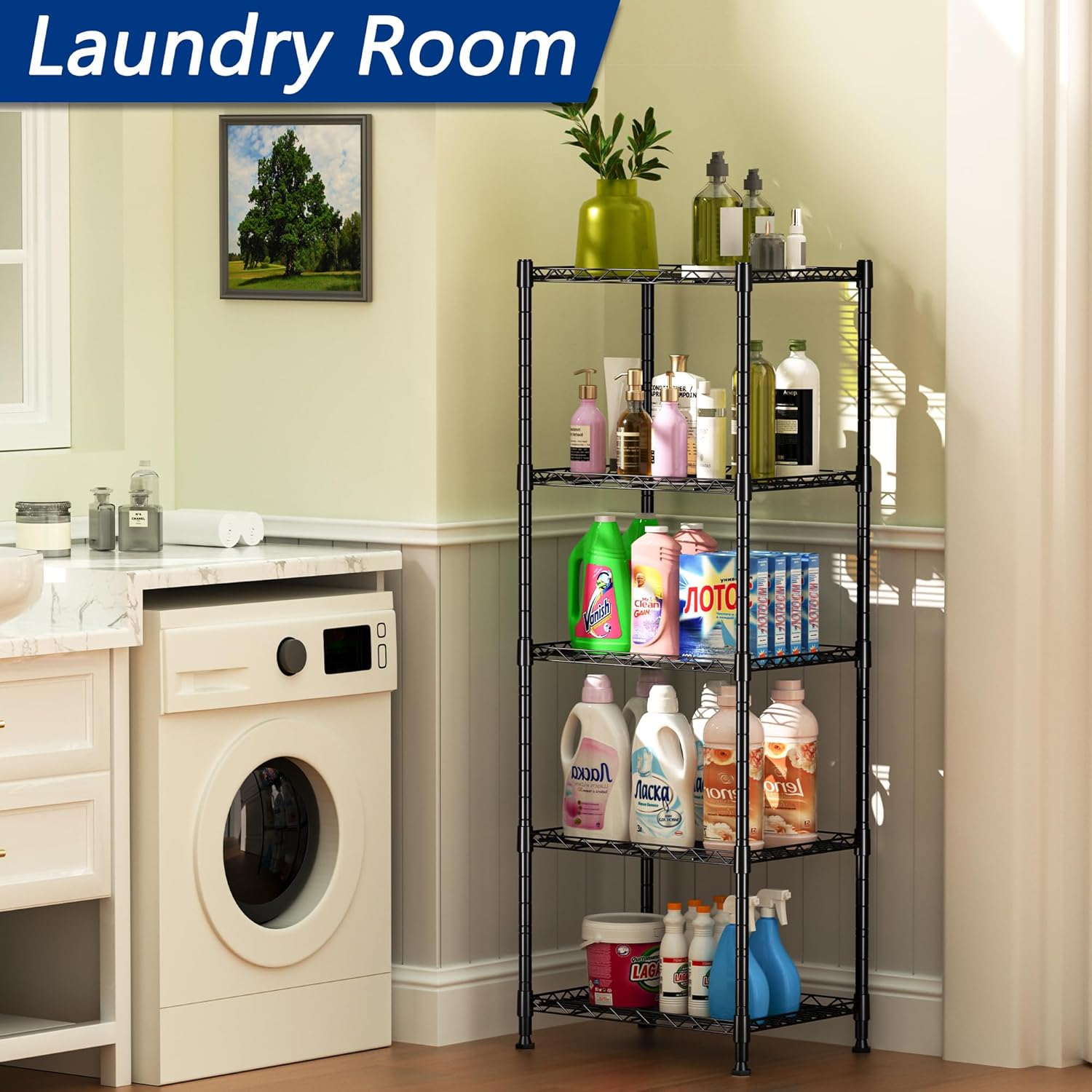 Clothing & Wardrobe Storage: CARLA HOME 4-Tier Adjustable Metal Storage Shelves Wire Rack Organizer for Kitchen, Pantry, Bathroom or Laundry Room (60cm W x 40cm D x 140cm H)