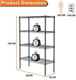 Clothing & Wardrobe Storage: CARLA HOME 4-Tier Adjustable Metal Storage Shelves Wire Rack Organizer for Kitchen, Pantry, Bathroom or Laundry Room (60cm W x 40cm D x 140cm H)