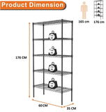 Clothing & Wardrobe Storage: CARLA HOME 5-Tier Adjustable Metal Storage Shelves Wire Rack Organizer for Kitchen, Pantry, Bathroom or Laundry Room (60cm W x 40cm D x 176cm H)