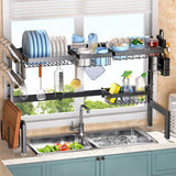 Kitchen & Bathroom DIY: CARLA HOME Adjustable Over the Sink Dish Drying Rack with Utensil Holder, Hooks & Cutting Board Rack for Kitchen Counter Storage