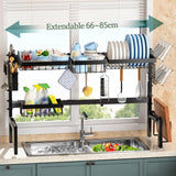 Kitchen & Bathroom DIY: CARLA HOME Adjustable Over the Sink Dish Drying Rack with Utensil Holder, Hooks & Cutting Board Rack for Kitchen Counter Storage