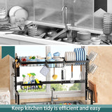 Kitchen & Bathroom DIY: CARLA HOME Adjustable Over the Sink Dish Drying Rack with Utensil Holder, Hooks & Cutting Board Rack for Kitchen Counter Storage