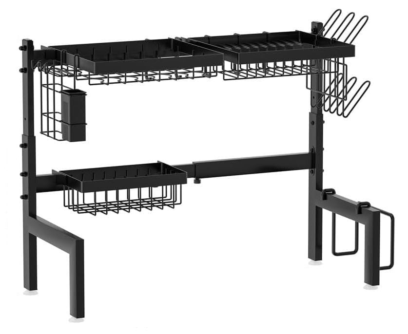 CARLA HOME Adjustable Over the Sink Dish Drying Rack with Utensil Holder, Hooks & Cutting Board Rack for Kitchen Counter Storage