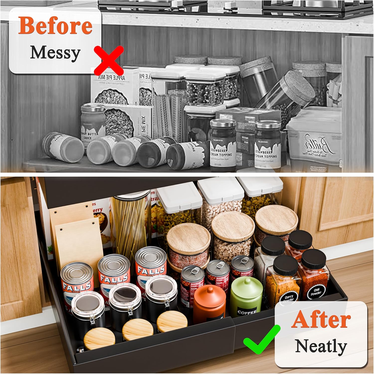 Kitchen & Bathroom DIY: CARLA HOME 2 Pack Pull Out Cabinet Organizer Expandable for Cabinets with Adjustable Slide Out Shelves and Easy Installation (Black)