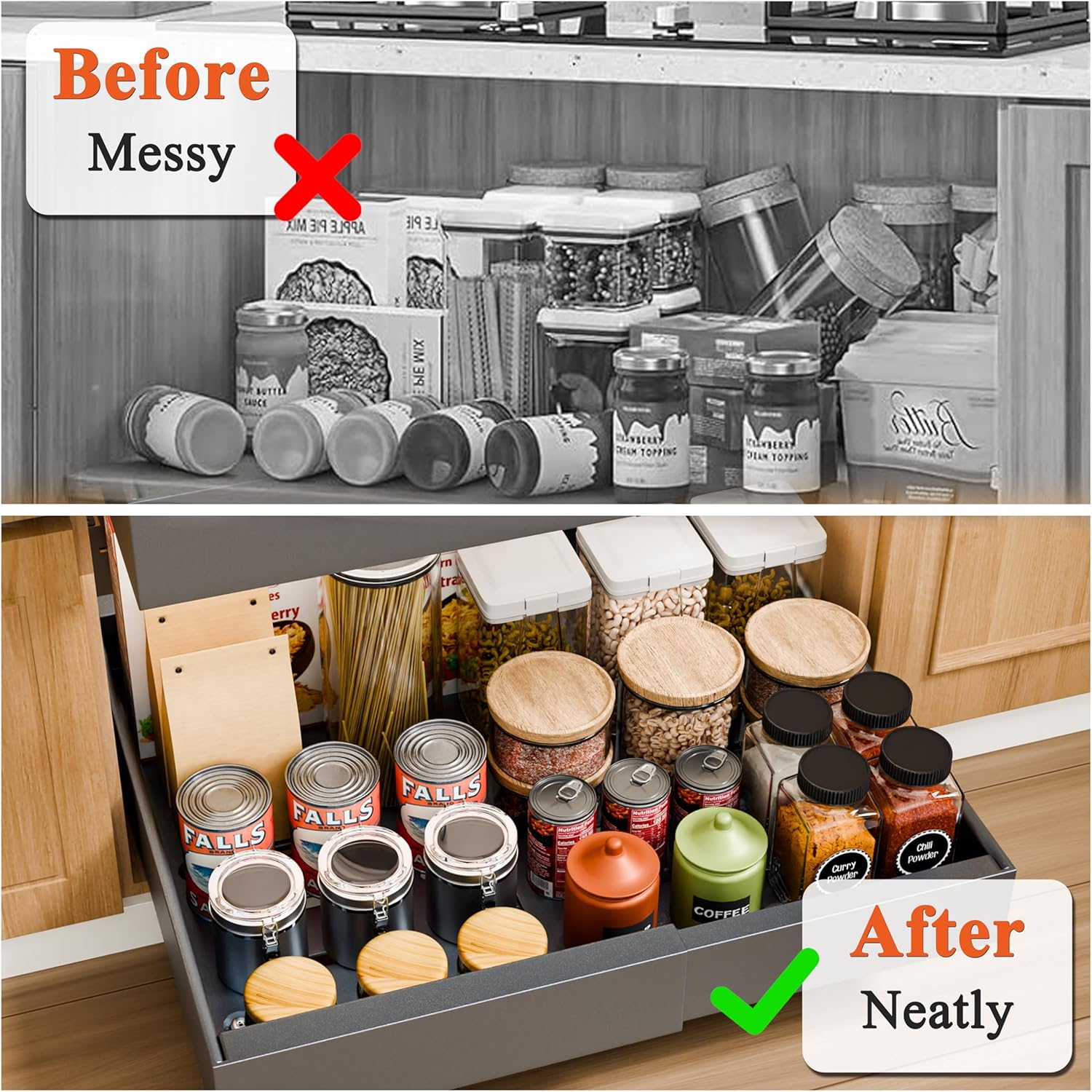Desk Accessories: CARLA HOME 2 Pack Pull Out Cabinet Organizer Expandable for Cabinets with Adjustable Slide Out Shelves and Easy Installation (Grey)