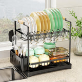 Dish Racks: CARLA HOME 2-Tier Large Dish Drying Rack with Drainboard, Utensil Holder, Glass Hooks & Cutlery Storage (Black)