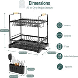 Dish Racks: CARLA HOME 2-Tier Large Dish Drying Rack with Drainboard, Utensil Holder, Glass Hooks & Cutlery Storage (Black)