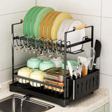 Dish Racks: CARLA HOME 2-Tier Large Dish Drying Rack with Drainboard, Utensil Holder, Glass Hooks & Cutlery Storage (Black)
