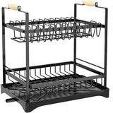 Dish Racks: CARLA HOME 2-Tier Large Dish Drying Rack with Drainboard, Utensil Holder, Glass Hooks & Cutlery Storage (Black)