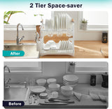 Dish Racks: CARLA HOME 2-Tier Large Dish Drying Rack with Drainboard, Utensil Holder, Glass Hooks & Cutlery Storage (White)