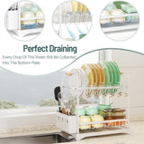 Dish Racks: CARLA HOME 2-Tier Large Dish Drying Rack with Drainboard, Utensil Holder, Glass Hooks & Cutlery Storage (White)