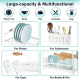 Dish Racks: CARLA HOME 2-Tier Large Dish Drying Rack with Drainboard, Utensil Holder, Glass Hooks & Cutlery Storage (White)