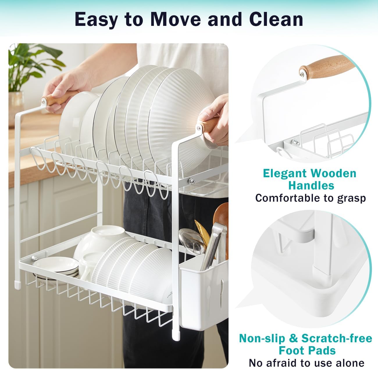 Dish Racks: CARLA HOME 2-Tier Large Dish Drying Rack with Drainboard, Utensil Holder, Glass Hooks & Cutlery Storage (White)