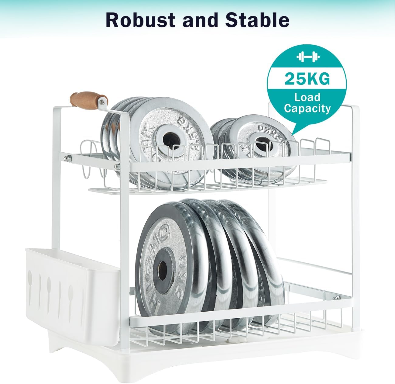 Dish Racks: CARLA HOME 2-Tier Large Dish Drying Rack with Drainboard, Utensil Holder, Glass Hooks & Cutlery Storage (White)
