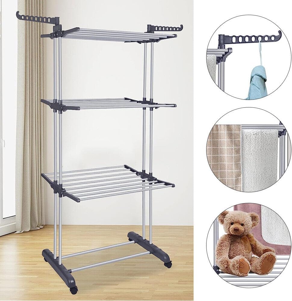 Clothing & Wardrobe Storage: CARLA HOME Folding Clothes Drying Rack with Wheels and Adjustable Side Wings for Laundry Rack and Clothes Storage (Upgraded Model)