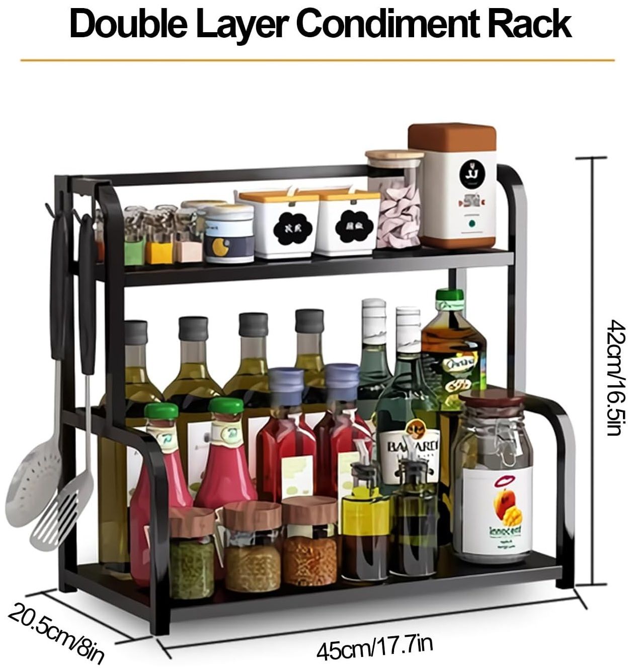Kitchen & Bathroom DIY: CARLA HOME 2-Tier Wooden Kitchen Countertop Spice Rack for Storage of Condiments, Oils, Jars & Seasoning Bottles