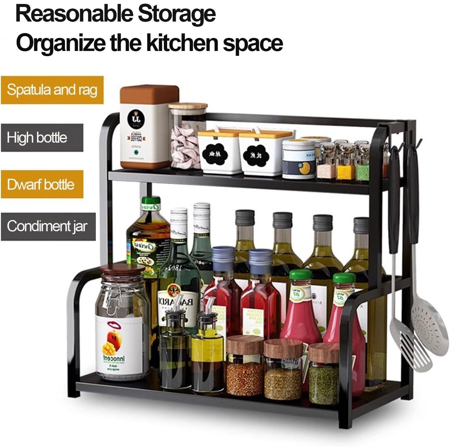 Kitchen & Bathroom DIY: CARLA HOME 2-Tier Wooden Kitchen Countertop Spice Rack for Storage of Condiments, Oils, Jars & Seasoning Bottles