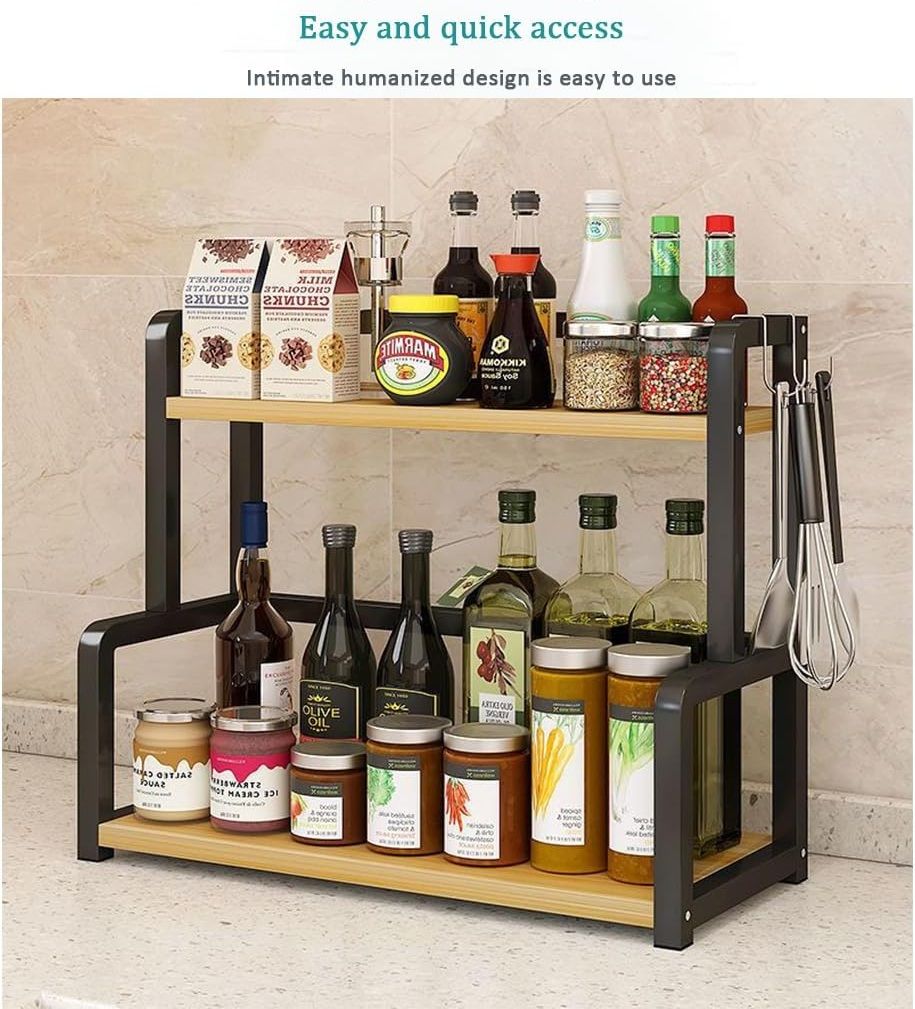 Kitchen & Bathroom DIY: CARLA HOME 2-Tier Wooden Kitchen Countertop Spice Rack for Storage of Condiments, Oils, Jars & Seasoning Bottles