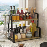 Kitchen & Bathroom DIY: CARLA HOME 2-Tier Wooden Kitchen Countertop Spice Rack for Storage of Condiments, Oils, Jars & Seasoning Bottles