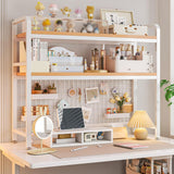 Desks: CARLA HOME  2-Tier Metal Desktop Hutch Bookshelf with Grid Panel for Computer Desk and Office Countertop