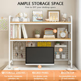 Desks: CARLA HOME  2-Tier Metal Desktop Hutch Bookshelf with Grid Panel for Computer Desk and Office Countertop