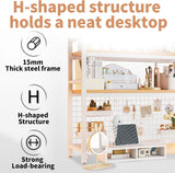Desks: CARLA HOME  2-Tier Metal Desktop Hutch Bookshelf with Grid Panel for Computer Desk and Office Countertop