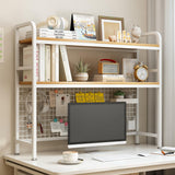 Desks: CARLA HOME  2-Tier Metal Desktop Hutch Bookshelf with Grid Panel for Computer Desk and Office Countertop