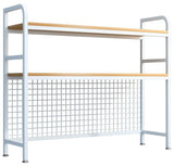 Desks: CARLA HOME  2-Tier Metal Desktop Hutch Bookshelf with Grid Panel for Computer Desk and Office Countertop