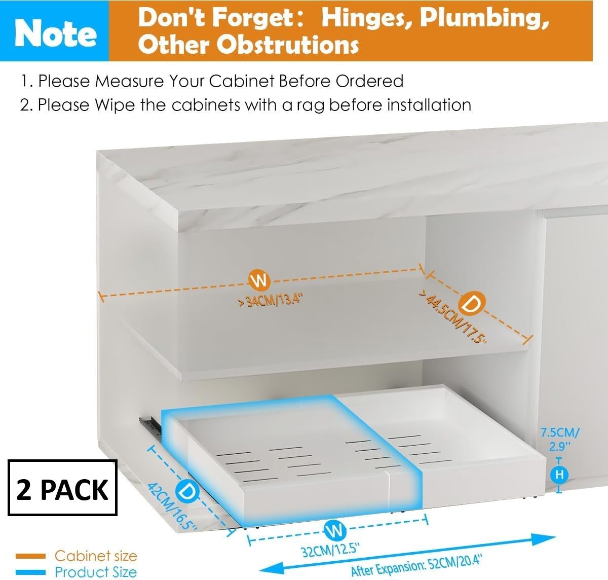 Kitchen & Bathroom DIY: CARLA HOME 2 Pack Pull Out Cabinet Organizer Expandable for Cabinets with Adjustable Slide Out Shelves and Easy Installation (White)