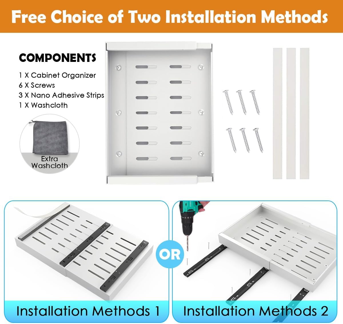 Kitchen & Bathroom DIY: CARLA HOME 2 Pack Pull Out Cabinet Organizer Expandable for Cabinets with Adjustable Slide Out Shelves and Easy Installation (White)
