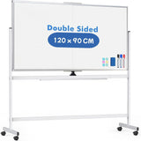 Buffets & Sideboards: CARLA HOME Double-Sided Magnetic Whiteboard 120x90cm with Wheels, Reversible Design for School, Office & Home