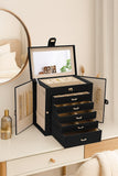 Women's Jewellery: CARLA HOME 6-Layer Large Jewelry Box for Women withDrawers, Mirror, Lock, Necklace Hooks & Side Compartments for Rings, Earrings, Bracelets, Gifts (Black)