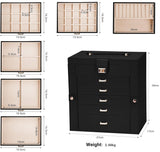Women's Jewellery: CARLA HOME 6-Layer Large Jewelry Box for Women withDrawers, Mirror, Lock, Necklace Hooks & Side Compartments for Rings, Earrings, Bracelets, Gifts (Black)