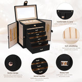 Women's Jewellery: CARLA HOME 6-Layer Large Jewelry Box for Women withDrawers, Mirror, Lock, Necklace Hooks & Side Compartments for Rings, Earrings, Bracelets, Gifts (Black)