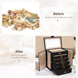 Women's Jewellery: CARLA HOME 6-Layer Large Jewelry Box for Women withDrawers, Mirror, Lock, Necklace Hooks & Side Compartments for Rings, Earrings, Bracelets, Gifts (Black)