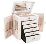 Women's Jewellery: CARLA HOME 6-Layer Large Jewelry Box for Women withDrawers, Mirror, Lock, Necklace Hooks & Side Compartments for Rings, Earrings, Bracelets, Gifts (White)