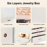 Women's Jewellery: CARLA HOME 6-Layer Large Jewelry Box for Women withDrawers, Mirror, Lock, Necklace Hooks & Side Compartments for Rings, Earrings, Bracelets, Gifts (White)