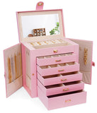 Women's Jewellery: CARLA HOME 6-Layer Large Jewelry Box for Women withDrawers, Mirror, Lock, Necklace Hooks & Side Compartments for Rings, Earrings, Bracelets, Gifts (Pink)