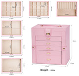 Women's Jewellery: CARLA HOME 6-Layer Large Jewelry Box for Women withDrawers, Mirror, Lock, Necklace Hooks & Side Compartments for Rings, Earrings, Bracelets, Gifts (Pink)