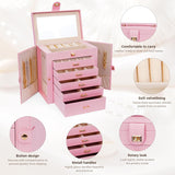 Women's Jewellery: CARLA HOME 6-Layer Large Jewelry Box for Women withDrawers, Mirror, Lock, Necklace Hooks & Side Compartments for Rings, Earrings, Bracelets, Gifts (Pink)
