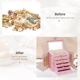 Women's Jewellery: CARLA HOME 6-Layer Large Jewelry Box for Women withDrawers, Mirror, Lock, Necklace Hooks & Side Compartments for Rings, Earrings, Bracelets, Gifts (Pink)