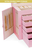 Women's Jewellery: CARLA HOME 6-Layer Large Jewelry Box for Women withDrawers, Mirror, Lock, Necklace Hooks & Side Compartments for Rings, Earrings, Bracelets, Gifts (Pink)