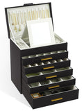 Makeup Organisation & Storage: CARLA HOME  6-Layer Large Jewelry Organizer Box for Women with Mirror, Drawers, Hooks & Dividers for Rings, Necklaces, Bracelets, Ideal Gift for Women (Black)