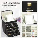 Makeup Organisation & Storage: CARLA HOME  6-Layer Large Jewelry Organizer Box for Women with Mirror, Drawers, Hooks & Dividers for Rings, Necklaces, Bracelets, Ideal Gift for Women (Black)