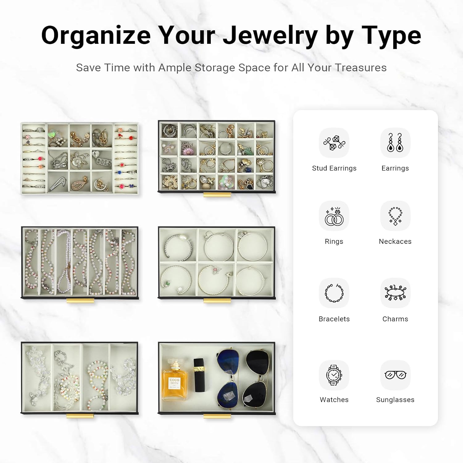 Makeup Organisation & Storage: CARLA HOME  6-Layer Large Jewelry Organizer Box for Women with Mirror, Drawers, Hooks & Dividers for Rings, Necklaces, Bracelets, Ideal Gift for Women (Black)