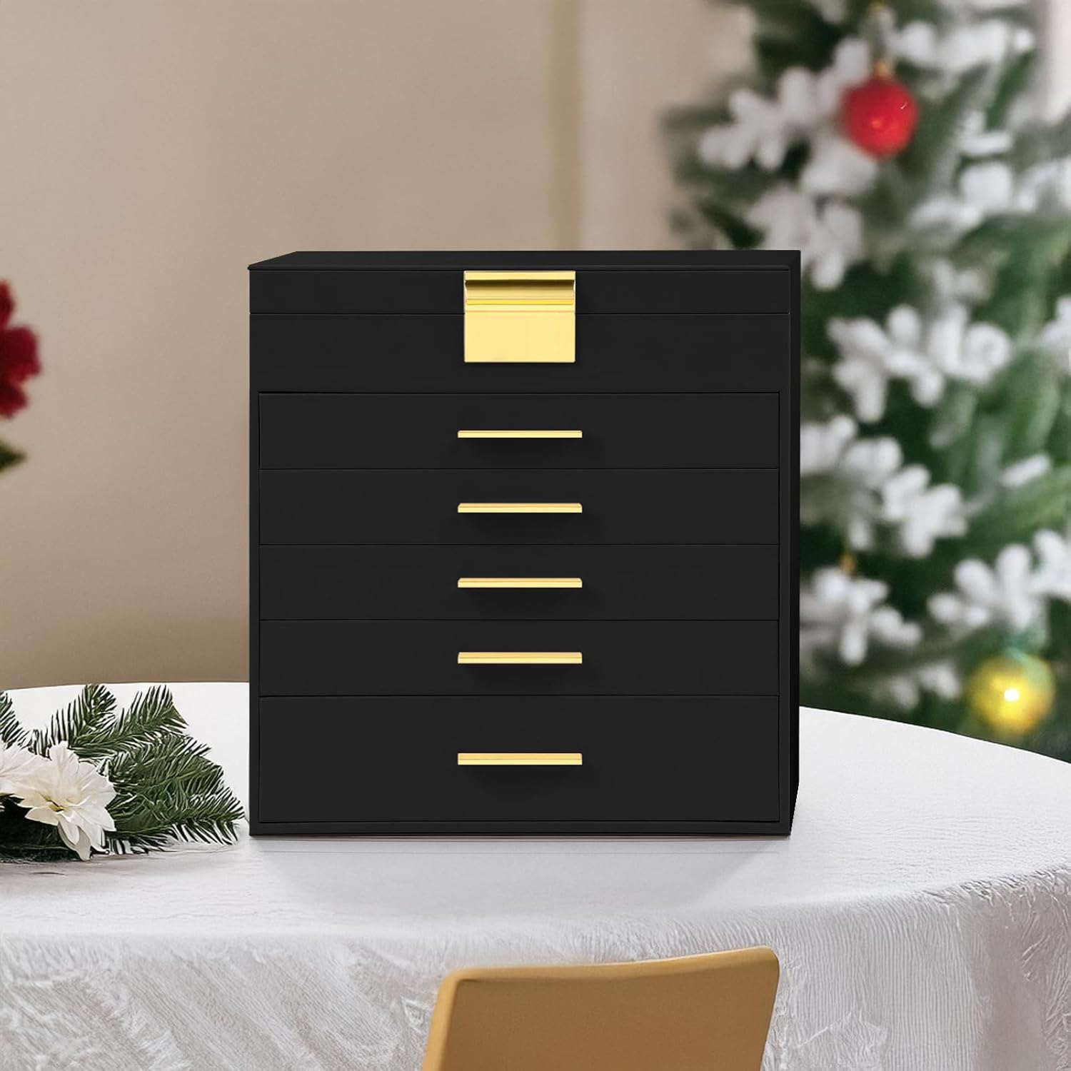 Makeup Organisation & Storage: CARLA HOME  6-Layer Large Jewelry Organizer Box for Women with Mirror, Drawers, Hooks & Dividers for Rings, Necklaces, Bracelets, Ideal Gift for Women (Black)