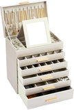 Makeup Organisation & Storage: CARLA HOME  6-Layer Large Jewelry Organizer Box for Women with Mirror, Drawers, Hooks & Dividers for Rings, Necklaces, Bracelets, Ideal Gift for Women (White)